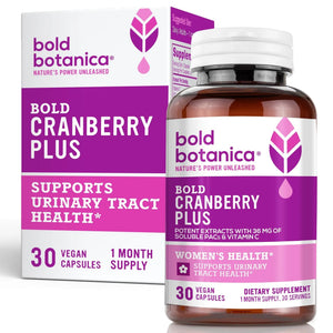 Bold Cranberry Plus Capsules - 100% Soluble 36mg PACs - Cranberry Pills for Women & Men with Urinary Tract Support, Non-GMO Vitamin C β 30 Vegan Capsules, 1 Month Supply Bold BotanicaBuy Supplements Australia