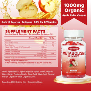 Feelherbs Metabolism Gummies for Women and Men Digestion & Energy, 60 Count Apple Cider Vinegar Gummies with Vitamin B12 & Beet Root, Chewable Keto ACV Vitamin for Metabolism & Detox Cleanse Feelherbs buy supplements Au