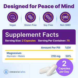InnovixLabs Advanced Magnesium Capsules - 150 Ct, 210 mg - Chelated Glycinate and Malate - High Absorption, Promotes Relaxation, Bones, Muscle Health, Vegan Malate Sleep Supplement InnovixLabs buy supplements Au