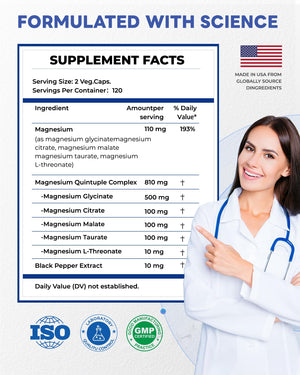 820mg Magnesium Complex 240 Veggie Capsules,for Women & Men with Magnesium Glycinate,Citrate, Malate,Taurate & L-Threonate for Sleep, Mood, Muscle Relaxation & Nerve Function Vegan Friendly, Non-GMO FreeCare buy supplements Au