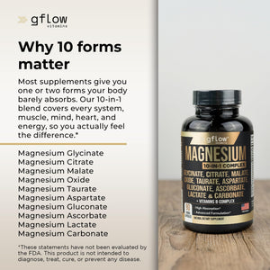 gflow vitamins Magnesium Complex Supplement - 10 Active Forms, Glycinate, Citrate, Malate, Oxide, Taurate, Aspartate, Gluconate, Ascorbate, Lactate, Carbonate, Plus More with Vitamin C B1 B2 B6 B12 gflow vitaminsย buy supplements Au