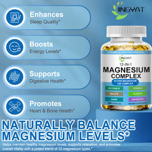 Magnesium Complex Softgels - 12-in-1 Magnesium Supplement with Glycinate,Citrate,Malate,Oxide,Taurate - High Absorption Magnesium Complex for Women & Men for Muscle, Heart, Sleep, Bone, Nerve Support JINGYAT buy supplements Au