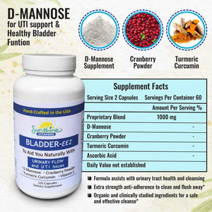 Sunshine Vitamins Bladder-EEZ | All-Natural Bladder Infection UTI Relief Support for Women with D-Mannose | Urinary Tract Infection Health with Immune System Support (1 Bottle of 120 Capsules) Sunshine VitaminsBuy Supplements Australia