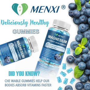 Magnesium Gummies 600mg per Serving-Magnesium Glycinate 400mg and Magnesium Malate 200mg,Sugar Free Magnesium Potassium Supplement for Calm Mood, Muscle, Bone & Sleep Support,60 Blueberry Gummies MENXIBuy Supplements Australia