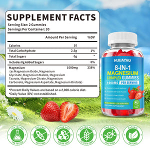 Magnesium Complex Gummies for Women Men 8 in 1, Magnesium Glycinate, Citrate, Malate, Taurate, Supports Bones, Muscle, Nerve Health, Sugar-Free, Vegan Non-GMO, Strawberry Flavor, 120 Count HUUAYAO buy supplements Au