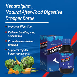 Hepatalgina Liver Support Digestive Protector - Liquid Herbal Supplement with Artichoke Extract for Liver Cleanse Detox & Repair - Liver Detox Cleanse Drops with Mint, Boldo & Carrot - 120 ml Hepatalgina buy supplements Au
