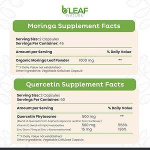 B'LEAF NATURE Moringa and Quercetin Bundle - Non-GMO, Vegan, High Absorption Capsules - 1000mg Quercetin Phytosome Blend + 1000mg Moringa - Natural Energy, Wellness and Immune Support Supplements B'LEAF NATURE buy supplements Au