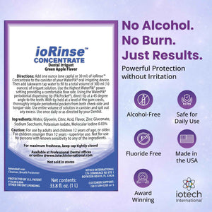 ioRinse Concentrated Irrigant with Active Molecular Iodine, Alcohol-Free Dental Irrigant, for use with Waterpik Water Flossers