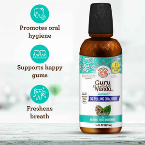 GuruNanda Farmed Mint Oil Pulling Mouthwash for Complete Oral Hygiene, 7 Essential Oils & Vitamins for Happy Teeth & Gums
