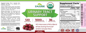 Zazzee USDA Organic Cranberry PACs and D-Mannose, 1000 mg D-Mannose, 36 mg Cranberry PACs, 120 Vegan Capsules, 2 Month Supply, Potent & Fast-Acting, All-Natural Urinary Tract Health Support, Non-GMO ZazzeeBuy Supplements Australia