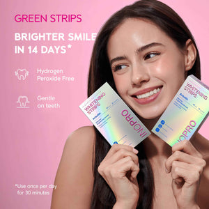 InoPro Teeth Whitening Strips 14 Treatments Kit - Enamel Safe Teeth Whitener, Peroxide-Free, Green White Strips