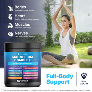 Vita Guard Magnesium Complex 1480mg โ 10-in-1 with Glycinate, Citrate, Malate & More โ High Absorption โ Sleep, Muscle, Nerve & Heart Support โ 90 Vegan Capsules โ Non-GMO, Gluten-Free, No Sugar Vita Guardย buy supplements Au