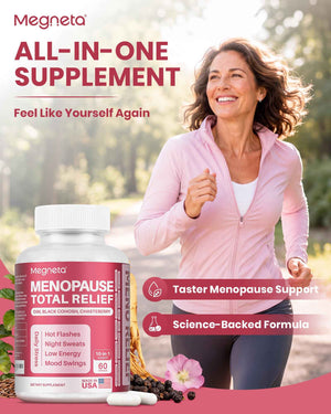 MEGNETA Menopause Supplements for Women - 10-in-1 Hormone Balance Complex with Black Cohosh, DIM, Chasteberry & Ashwagandha - Support for Hot Flashes, Night Sweats