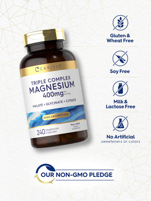 Carlyle Triple Magnesium Complex | 400 mg | 240 Capsules | Magnesium Malate, Glycinate & Citrate | Vegetarian, Non-GMO, and Gluten Free Supplement Carlyle buy supplements Au