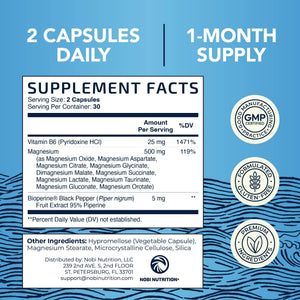 10 in 1 Magnesium Complex Supplement 500MG | Magnesium Citrate, Mag Glycinate, Malate & More | High Absorption Mag Complex with Vitamin B6 | Bone, Muscle & Heart Health Support | Non-GMO | 60 Ct. Nobi Nutrition buy supplements Au