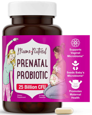 Mama Natural Prenatal Probiotics for Women – Gut & Immune Support for Pregnancy, Breastfeeding & Postpartum* | 25 Billion CFU, 12 Strain Probiotic & Prebiotic Blend to Support Mom and Baby