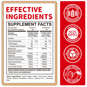 Magnesium Gummies for Kids - Magnesium Glycinate Gummies Supplement with L-Theanine, Vitamin B6, D3 for Kids & Adults Sleep, Calm, Relaxation, Brain, Bones, Sugar Free Strawberry 60ct ReviNutraBuy Supplements Australia