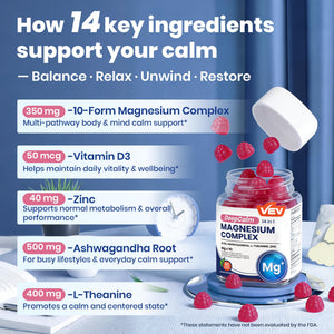 VEV Deep Calm Magnesium Complex 14-in-1 Gummies – 90 Count (Pack of 1) – with D3, Ashwagandha, L-theanine, Zinc – Magnesium Complex for Women and Men – No Added Sugar Vegan Magnesium Glycinate Gummies VEV buy supplements Au
