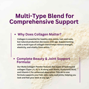 Micro Ingredients Multi Collagen Peptides Powder, 1lb β Hydrolyzed Type I,II,III,V,X with Biotin, Hyaluronic Acid, Vitamin C β Unflavored Collagen