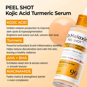 Dr. Melaxin Peel Shot Kojic Acid Turmeric Serum β Exfoliating Dark Spot Corrector with AHA/BHA & Niacinamide, Brightening & Even Tone