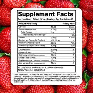 PLIX Glowy Skin 500mg Glutathione Supplement with Hyaluronic Acid, Vitamin C, E & Berries | 30 Effervescent Tablets, Strawberry Flavor PLIX - THE PLANT FIXBuy Supplements Australia