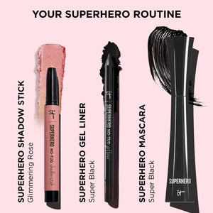 IT Cosmetics Superhero No-Tug Waterproof Eyeshadow Stick, Glimmering Rose (Rose Gold Pearl) - Longwear, Blendable Cream Eyeshadow with Built-In Primer - Suitable for Sensitive Eyes - 0.05 oz
