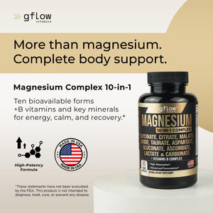 gflow vitamins Magnesium Complex Supplement - 10 Active Forms, Glycinate, Citrate, Malate, Oxide, Taurate, Aspartate, Gluconate, Ascorbate, Lactate, Carbonate, Plus More with Vitamin C B1 B2 B6 B12 gflow vitaminsย buy supplements Au