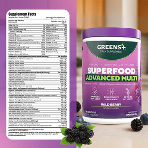 Greens+ Advanced Multi Wild Berry Superfood Powder, Organic Blend, Vegan, Non-GMO, Soy-Free, Dairy-Free, Gluten-Free, Dietary Supplement with Vitamins & Minerals, 9.4 oz Greens+ buy supplements Au