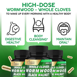 Cadane Wormwood Whole Cloves Black Walnut with Ginger, Garlic, Oregano, Fennel & Black Pepper | Digestive & Wellness Support | 120 Capsules – 60-Day Organic CadaneBuy Supplements Australia