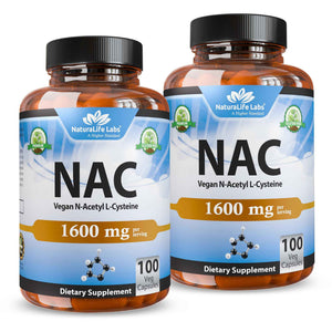 NaturaLife Labs N-Acetyl-L-Cysteine (NAC) 1600 mg ā 100 Capsules, Non-GMO & Gluten-Free (2 Pack) (2)
