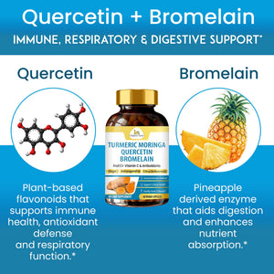 Organic Veda Turmeric Moringa Quercetin with Bromelain Capsules - Fruit C+ Vitamin C Antioxidants Immune System & Respiratory Supplement - Ashwagandha, Ginger, Citrus Bioflavonoids, 60 Vegan Capsule Organic VedaBuy Supplements Australia