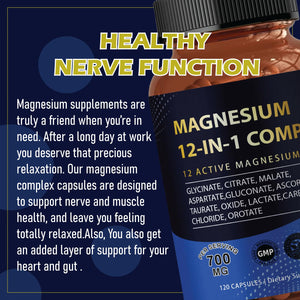 Puravita Magnesium Complex 700mg 12 in 1 Magnesium Supplement with Glycinate, Citrate, Malate & More | Easy Absorption, Energy Support, Vegan & Non-GMO | 120 Capsules (1pc) YPRYPR buy supplements Au