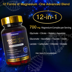 SPNHKQV Magnesium 12-in-1 Complex Supplement β 700mg High Absorption Magnesium Glycinate Capsules for Women & Men β Muscle, Nerve & Sleep Support β 120 Vegan Capsules SPNHKOVΒ buy supplements Au