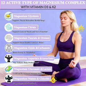 Magnesium 12 in 1 Complex 1000mg Supplement for Women & Men, High Absorption Liquid Magnesium W/Glycinate Citrate Malate Taurate Oxide Aspartate Orotate, Calm Magnesium for Sleep Muscle Heart Support GLOVVUUPΒ buy supplements Au