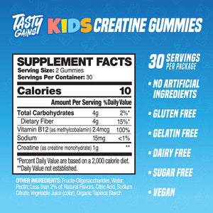 TASTY GAINS Kids & Teen Creatine Gummies with Vitamin B12 for Growth Support, Easy Chew Daily Supplement, Gummy Vitamins for Kids and Teens, Ages 5+ TASTY GAINSΒ buy supplements Au
