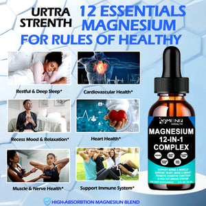 Magnesium 12 in 1 Complex Liquid Drops Magnesium Supplement w. Glycinate Citrate Malate Taurate Oxide Aspartate Orotate, Calm Magnesium for Sleep Muscle Heart Support丨Max Absorption Liquid Formula AMENQ hHEALTH buy supplements Au
