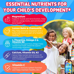 Kids Magnesium Glycinate Liquid Drops – with L-Theanine, Omega-3, Vitamins B6 & D3, Zinc & Calcium – for Sleep Support, Relaxation, Focus & Brain, Bones – Strawberry Flavor, 2 Fl Oz GZ HAOYUANBuy Supplements Australia