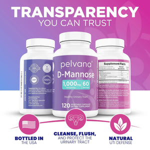 Pelvana D-Mannose 120 Capsules (500mg Each) β 1000mg per Serving β Assists & Maintains Healthy Urinary Tract, Flushes Impurities, Pure Ingredients, Gluten-Free β Third-Party Lab Tested, Made in USA PelvanaBuy Supplements Australia