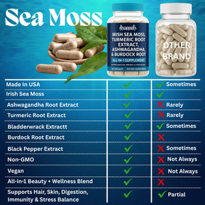 Droppels Irish Sea Moss Capsules with Turmeric Root, Ashwagandha, Black Pepper & Burdock Root – Natural Mineral Blend for Immune, Digestion, Joint & Energy Support – Vegan, Non-GMO – 60 Capsules Droppels buy supplements Au