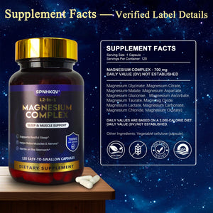 SPNHKQV Magnesium 12-in-1 Complex Supplement β 700mg High Absorption Magnesium Glycinate Capsules for Women & Men β Muscle, Nerve & Sleep Support β 120 Vegan Capsules SPNHKOVΒ buy supplements Au