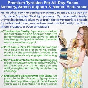 Max Strength L Tyrosine Supplement & N Acetyl L Tyrosine Peak Focus, Alertness, Concentration, Body & Mind Energy. L-Tyrosine 850mg Per 1 Capsule. A Well-Being Nutrient Boost For Performance BioWisdom NutraceuticalsΒ buy supplements Au