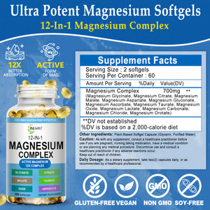 Magnesium Complex Softgels - 12-in-1 Magnesium Supplement with Glycinate,Citrate,Malate,Oxide,Taurate - High Absorption Magnesium Complex for Women & Men for Muscle, Heart, Sleep, Bone, Nerve Support JINGYAT buy supplements Au