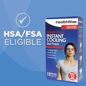 HealthWise Instant Cool Gel Patches | Migraine & Fever Relief | 12-Count | 4.75” x 2” | Soothing Menthol Vapors | Non-Medicated Formula HealthWiseBuy Supplements Australia
