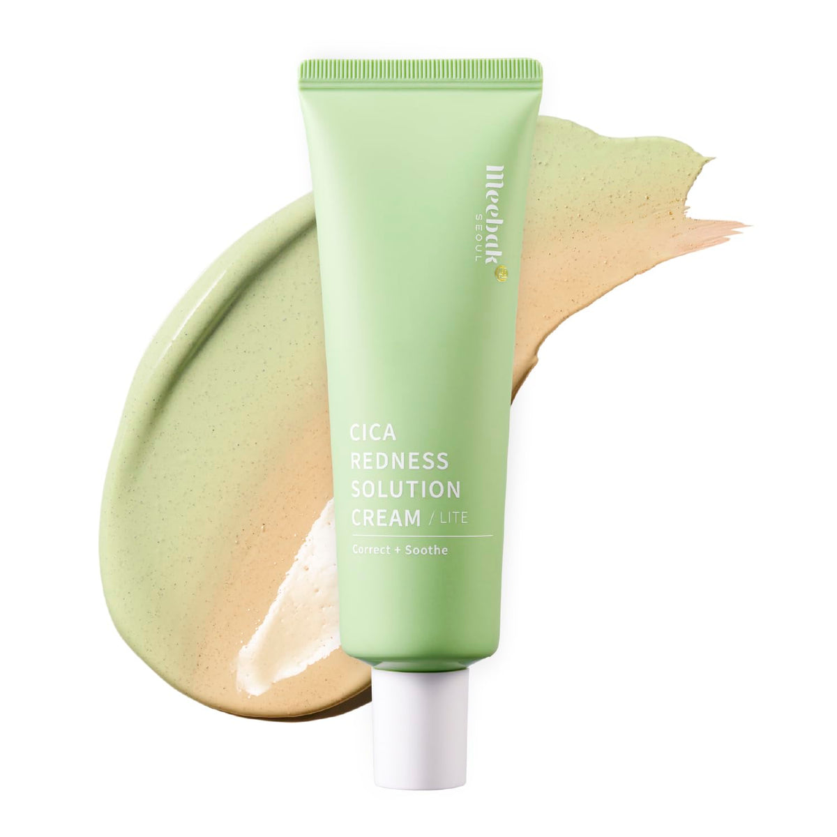 Meebak Cica Redness Solution Lite - Green Color Correcting CC Cream for Redness Relief w/ Niacinamide & Centella Asiatica, Korean Tone Up Cream