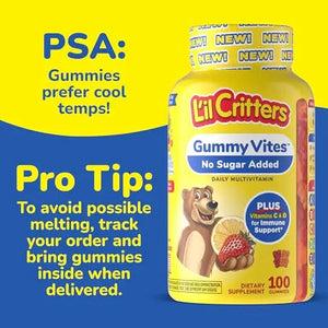 L’il Critters Gummy Vites No Sugar Added Daily Gummy Multivitamin for Ages 2+ Toddlers & Kids, Vitamin C, D3 for Immune Lil Critters
