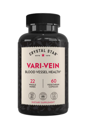 Crystal Star Vari-Vein (60 Capsules) - Herbal Circulation Support Supplement for Varicose Veins & Spider Veins Treatment - Witch Hazel, Butcher’s Broom, Hawthorn & Horse Chestnut- Non-GMO Crystal StarBuy Supplements Australia