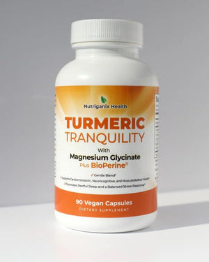 Turmeric Tranquility Turmeric Curcumin & Magnesium Glycinate with BioPerine – Support for Stress Relief, Sleep, Heart Health, Muscles, Metabolism, and Joint Health* - High Absorption - 90 Capsules (1) NutriganixBuy Supplements Australia