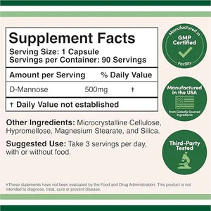 Double Wood Supplements D Mannose 500mg Capsules, 90 Count (D-Mannose for Urinary Tract Health and Bladder Lining, Helps UTI Prevention) Vegan Safe, Non-GMO, Gluten Free Double Wood SupplementsBuy Supplements Australia