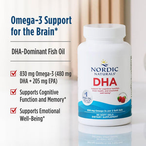 Nordic Naturals DHA, Strawberry - 90 Soft Gels - 830 mg Omega-3 - High-Intensity DHA Formula for Brain & Nervous System Support - Non-GMO - 45 Servings Nordic NaturalsBuy Supplements Australia