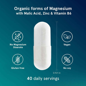 Puori Magnesium Complex Supplement - High Absorption Magnesium Taurinate & Gluconate, Zinc, Vitamin B6 & Malic Acid for Sleep Support, Immune & Bone Health & Muscle Recovery - 240 Vegan Capsules